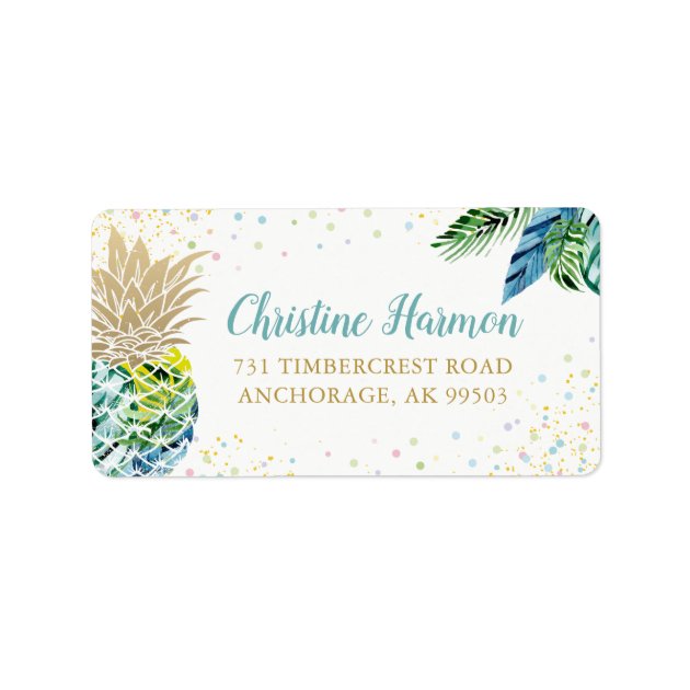 Beach Watercolor Tropical Pineapple Address Label