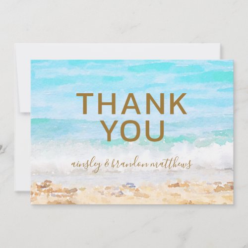 Beach Watercolor Wedding Blank Thank You Card