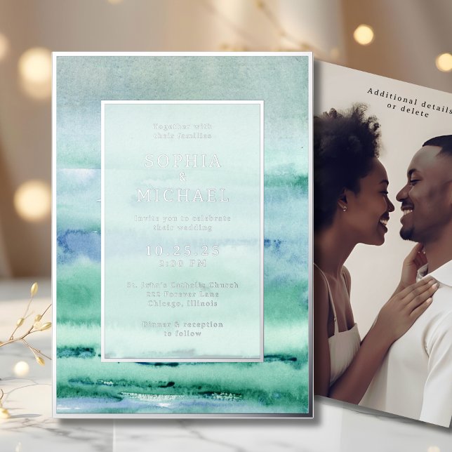 Beach Watercolor Wedding Invite Photo Template (Creator Uploaded)