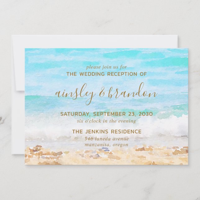 Beach Watercolor Wedding Reception  Invitation (Front)