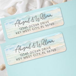 Beach Watercolor Wedding Return Address Label