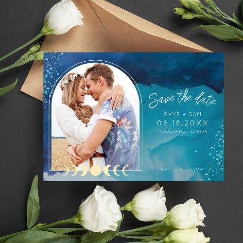 Beach Watercolor Whimsical Photo Wedding  Save The Date