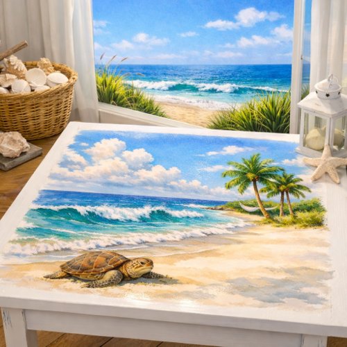 Beach Watercolor with Sea Turtle  Tissue Paper