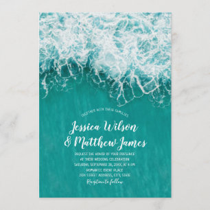 Beach Wave Ocean Destination Nautical Wedding Invitation