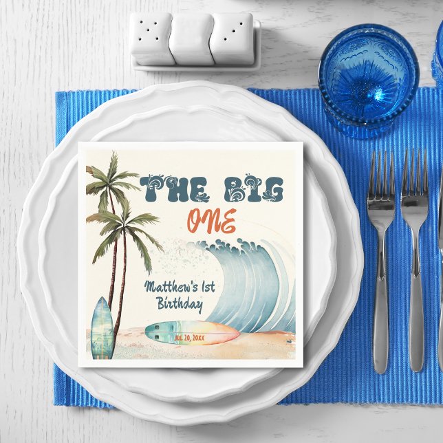 Beach Wave Surf The Big One Birthday Party Napkins (Creator Uploaded)