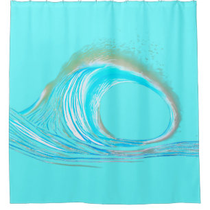 Beach wave teal shower curtain