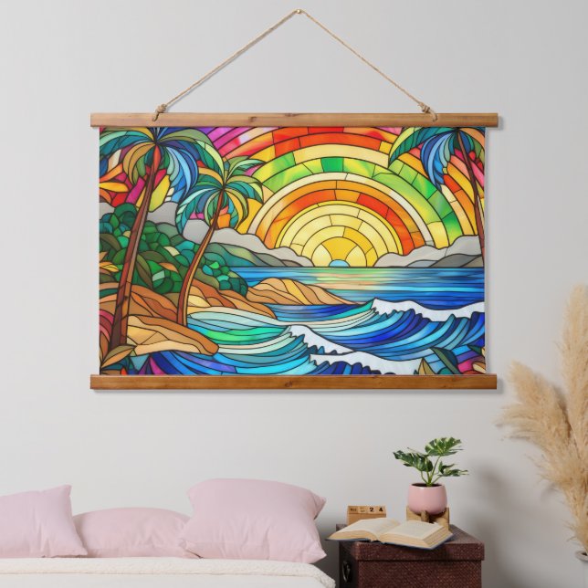 beach waves and palm trees hanging tapestry (Bedroom)
