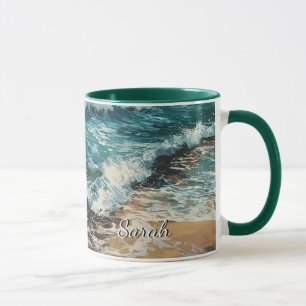 Beach Waves and Sand Painting Personalized Mug
