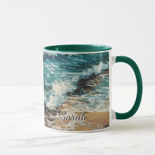 Beach Waves and Sand Painting Personalized  Mug (Right)