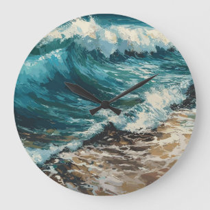 Beach Waves and Sand Painting Theme Large Clock