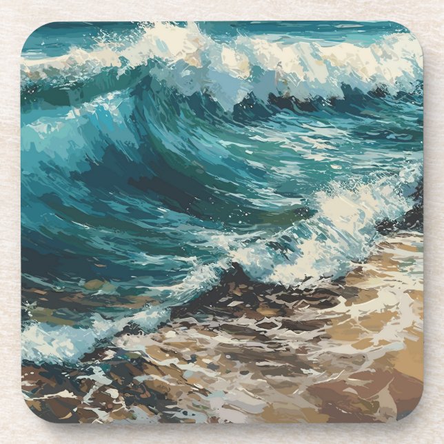 Beach Waves and Sand theme Painting  Beverage Coaster (Front)