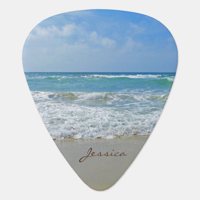 Beach, Waves and Sea Personalized Name Guitar Pick (Front)