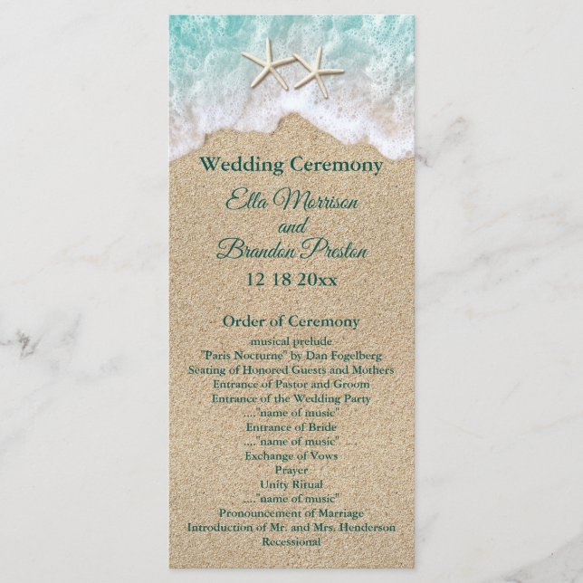 Beach Waves and Starfish Wedding Program (Front)