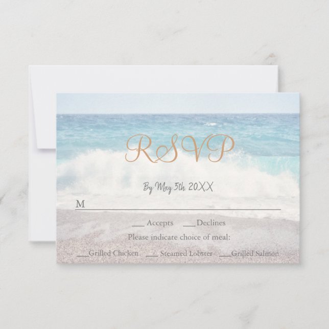 Beach Waves Beach Themed Seaside Wedding RSVP Card (Front)