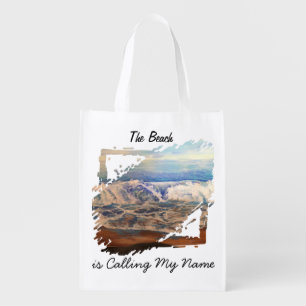 Beach Waves Blue Personalize Grocery Bag