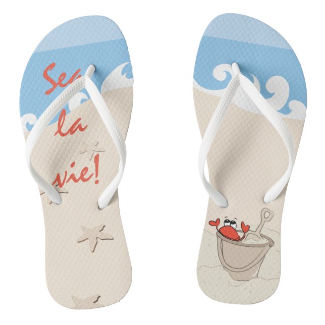 Beach Waves, Bucket, Lobster Flip Flops (Footbed)