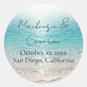 Beach Waves & Clear Water Tropical Custom Name Classic Round Sticker