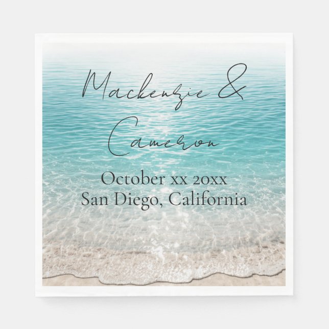 Beach Waves & Clear Water Tropical Custom Name Napkins (Front)