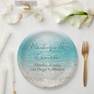 Beach Waves & Clear Water Tropical Custom Name Paper Plates