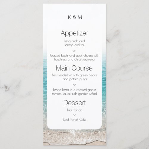 Beach Waves & Clear Water Tropical Elegant Dining Menu
