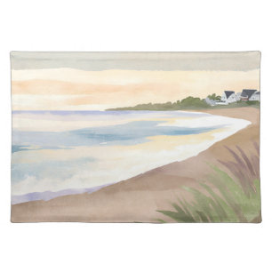 Beach Waves Coastal Ocean Watercolor Cloth Placemat