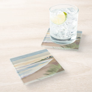 Beach Waves Coastal Ocean Watercolor Glass Coaster