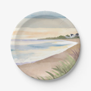 Beach Waves Coastal Ocean Watercolor Paper Plates
