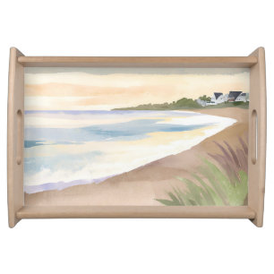 Beach Waves   Coastal Ocean Watercolor Serving Tray