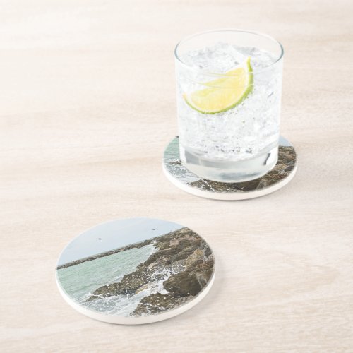 Beach Waves Crashing On Rocks Seascape Coaster