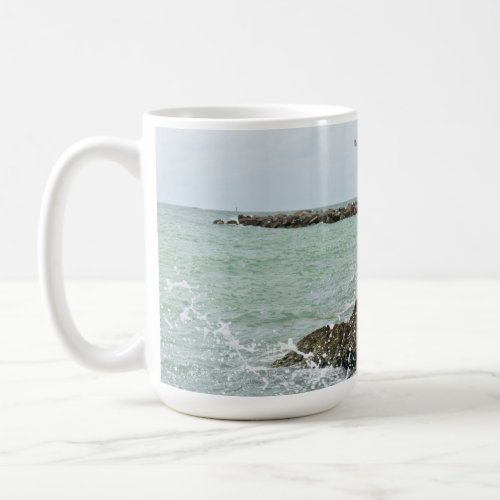 Beach Waves Crashing On Rocky Shoreline Seascape Coffee Mug