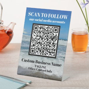Beach Waves Custom Social Media QR Code Template Pedestal Sign