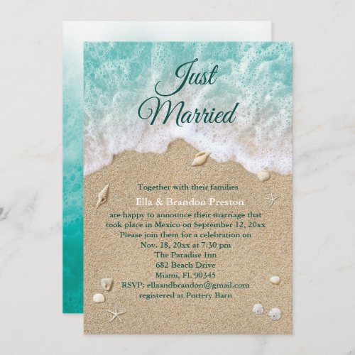 Beach Waves Just Married Post Wedding Invitation