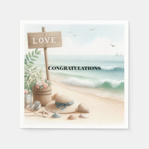 Beach Waves Love Congratulations Napkin