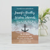 Beach Waves Monogram Anchor Nautical Wedding Invitation (Standing Front)