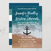 Beach Waves Monogram Anchor Nautical Wedding Invitation (Front/Back)