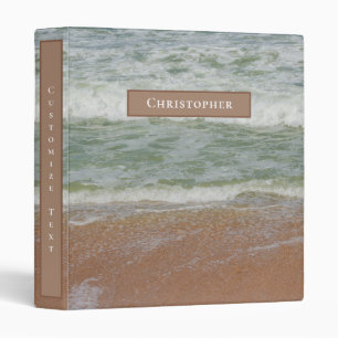 Beach Waves Ocean Coastal Modern Custom Name Label 3 Ring Binder
