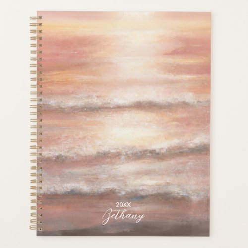 Beach Waves Pink Peach Ocean Sunset Watercolor Planner