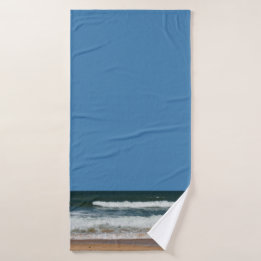 Beach Waves Sand Seashore Ocean Seascape Blue Sky Bath Towel