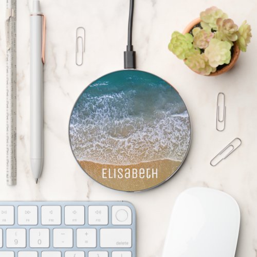 Beach Waves Sand Shore Personalized Wireless Charger