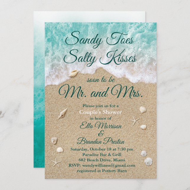 Beach Waves Sandy Toes Couple's Shower Invitation (Front/Back)