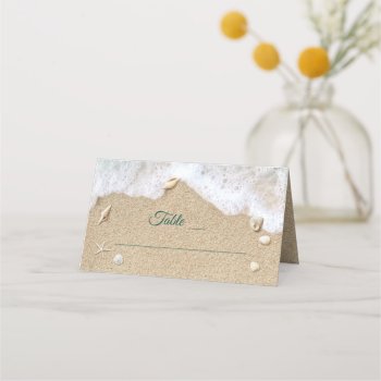 Beach Waves Sandy Toes Salty Kisses Folded Place Card by prettyfancyinvites at Zazzle