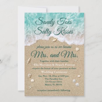 Beach Waves Sandy Toes Salty Kisses Mrs & Mrs Invitation by prettyfancyinvites at Zazzle
