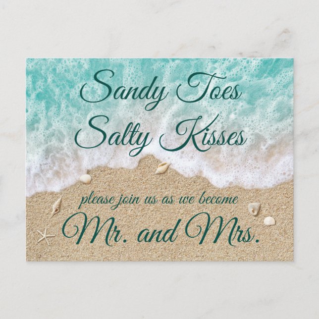 Beach Waves Sandy Toes Salty Kisses RSVP Postcard (Front)