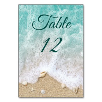 Beach Waves Sandy Toes Salty Kisses Table Number by prettyfancyinvites at Zazzle