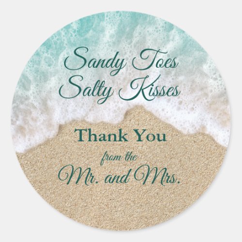 Beach Waves Sandy Toes Salty Kisses Thank You Classic Round Sticker