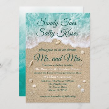 Beach Waves Sandy Toes Salty Kisses Wedding Invite by prettyfancyinvites at Zazzle