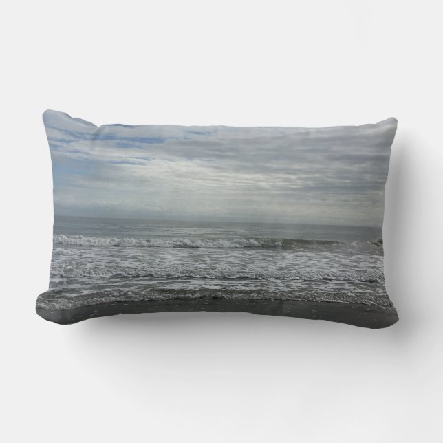 Beach Waves Sea Ocean Cloudy Coastal Photography Lumbar Pillow (Front)