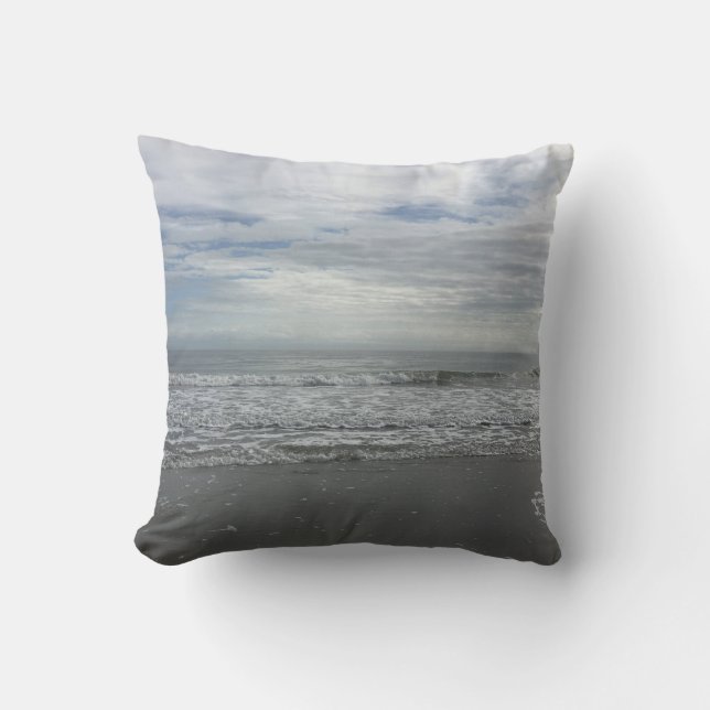 Beach Waves Sea Ocean Cloudy Coastal Photography Outdoor Pillow (Front)