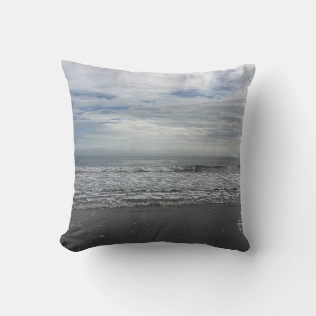 Beach Waves Sea Ocean Cloudy Coastal Photography Throw Pillow (Front)