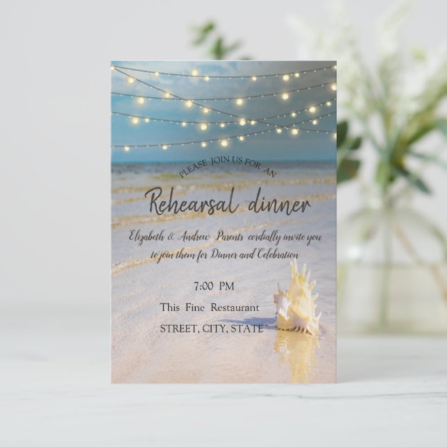 Beach Waves Seashell Rehearsal Dinner  Invitation (Standing Front)